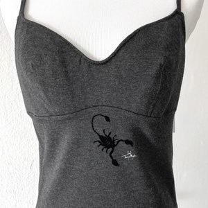 THIERRY MUGLER VINTAGE BUSTIER TOP DARK GRAY BLACK SCORPIO JERSEY VISCOSE XL NWT